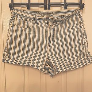 Blue and white striped jean shorts